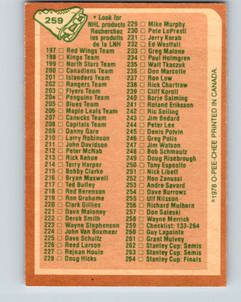 1978-79 O-Pee-Chee #259 Checklist   V24540