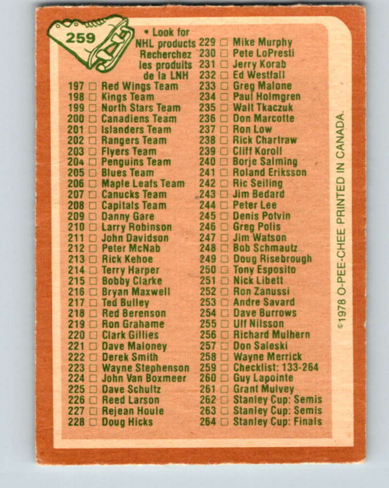 1978-79 O-Pee-Chee #259 Checklist   V24541