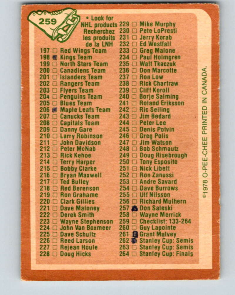 1978-79 O-Pee-Chee #259 Checklist   V24542