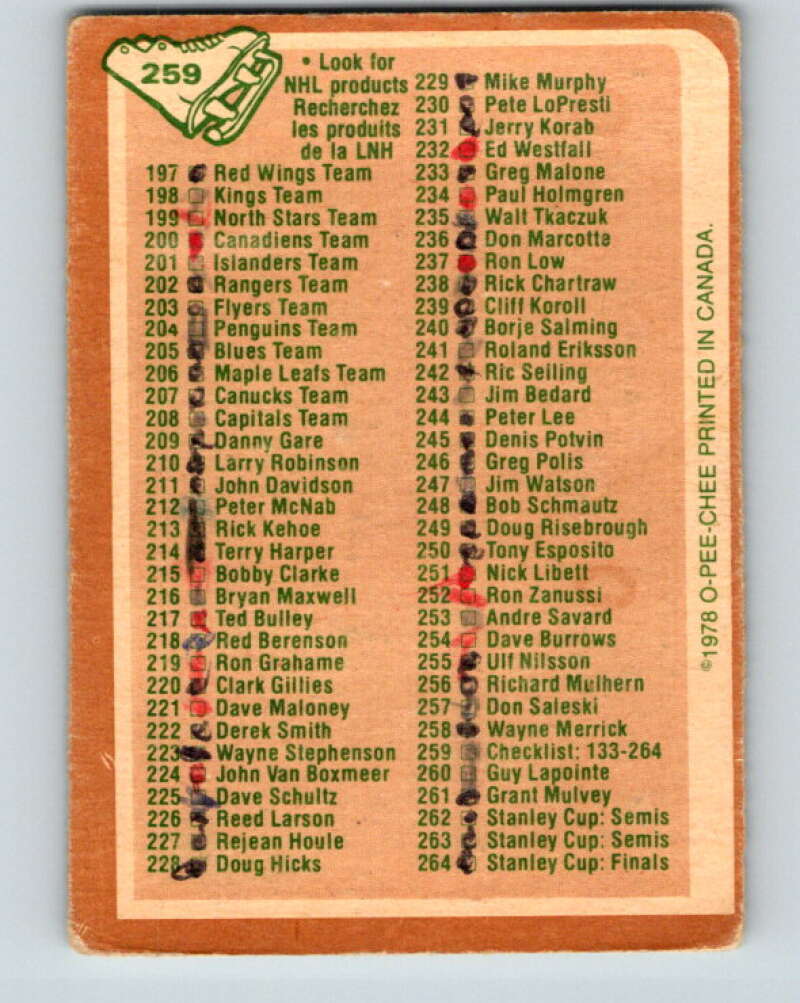 1978-79 O-Pee-Chee #259 Checklist   V24543