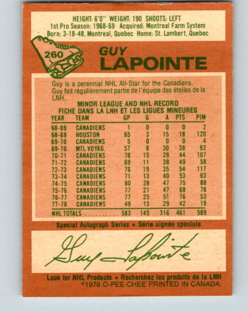 1978-79 O-Pee-Chee #260 Guy Lapointe  Montreal Canadiens  V24545