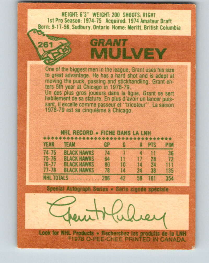 1978-79 O-Pee-Chee #261 Grant Mulvey  Chicago Blackhawks  V24546