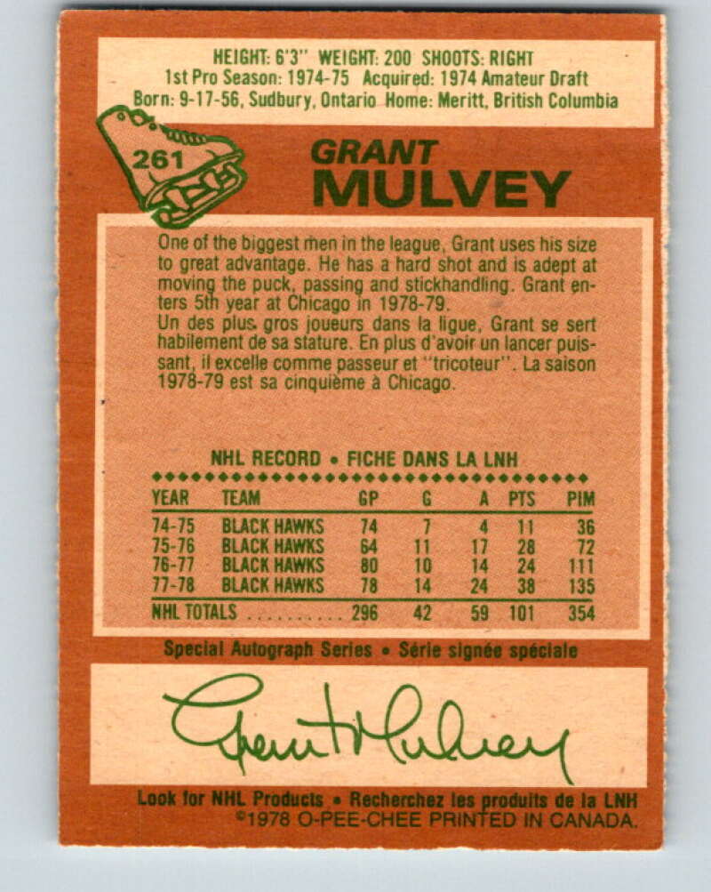1978-79 O-Pee-Chee #261 Grant Mulvey  Chicago Blackhawks  V24547
