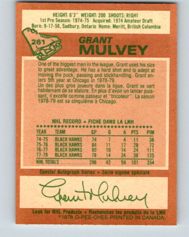 1978-79 O-Pee-Chee #261 Grant Mulvey  Chicago Blackhawks  V24550