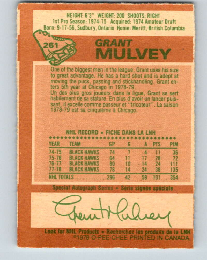 1978-79 O-Pee-Chee #261 Grant Mulvey  Chicago Blackhawks  V24551