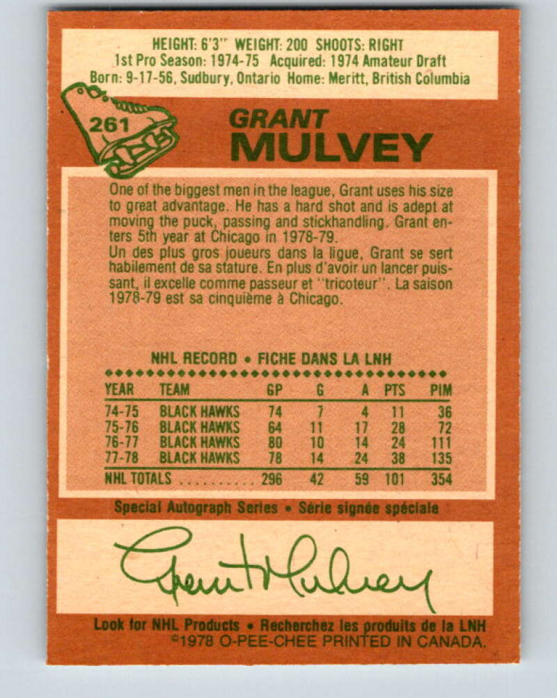1978-79 O-Pee-Chee #261 Grant Mulvey  Chicago Blackhawks  V24553