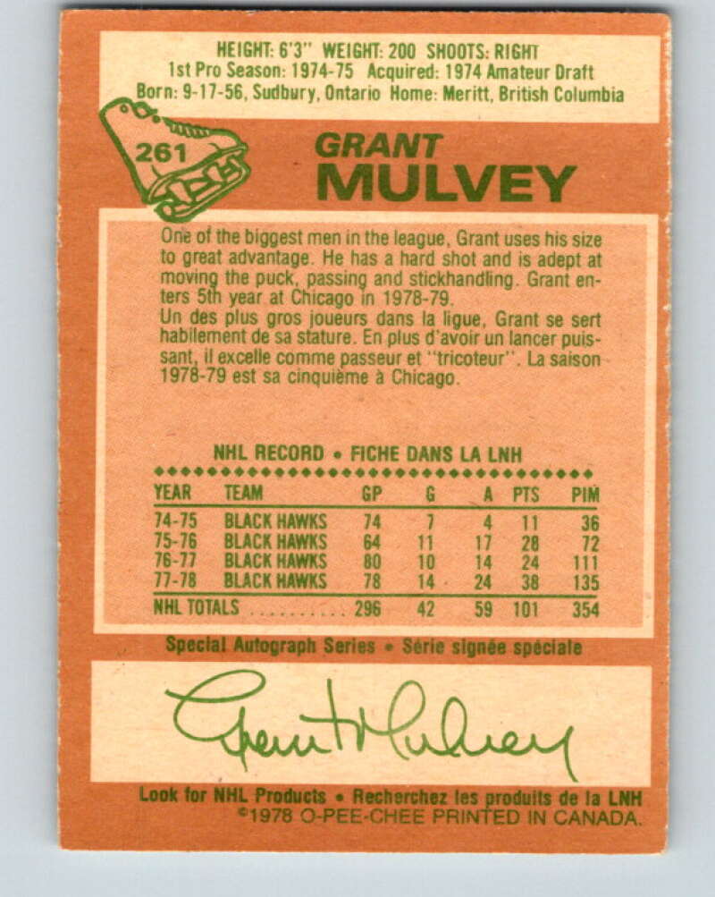 1978-79 O-Pee-Chee #261 Grant Mulvey  Chicago Blackhawks  V24554
