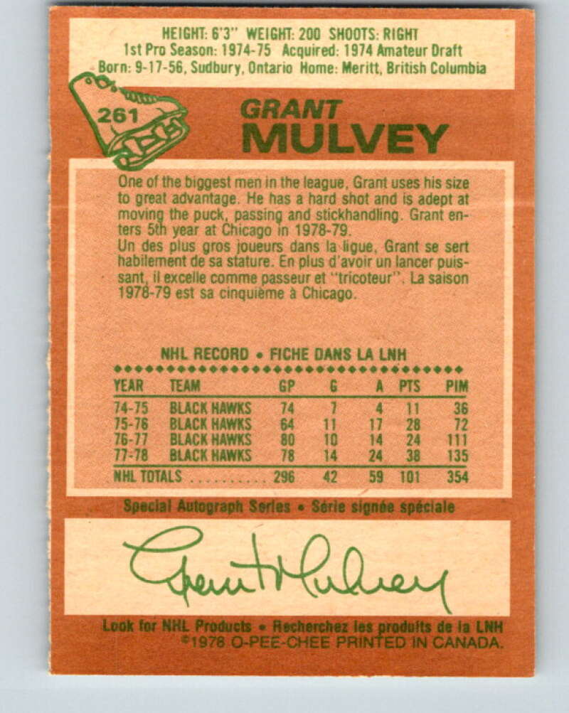1978-79 O-Pee-Chee #261 Grant Mulvey  Chicago Blackhawks  V24555