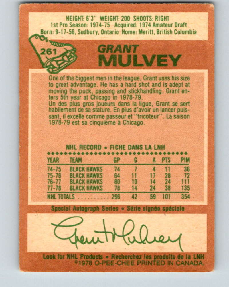 1978-79 O-Pee-Chee #261 Grant Mulvey  Chicago Blackhawks  V24557
