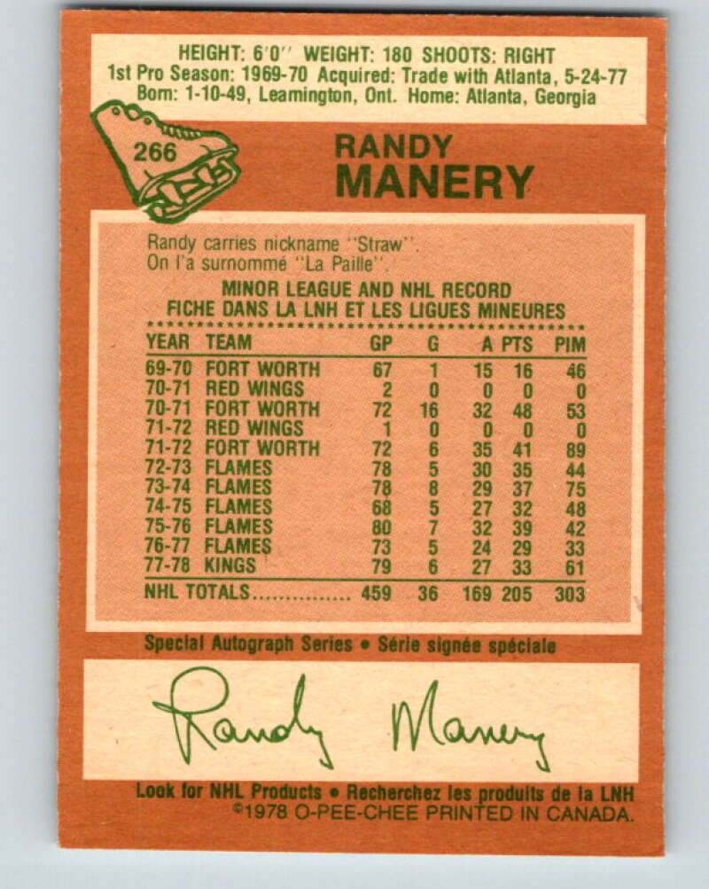 1978-79 O-Pee-Chee #266 Randy Manery  Los Angeles Kings  V24609