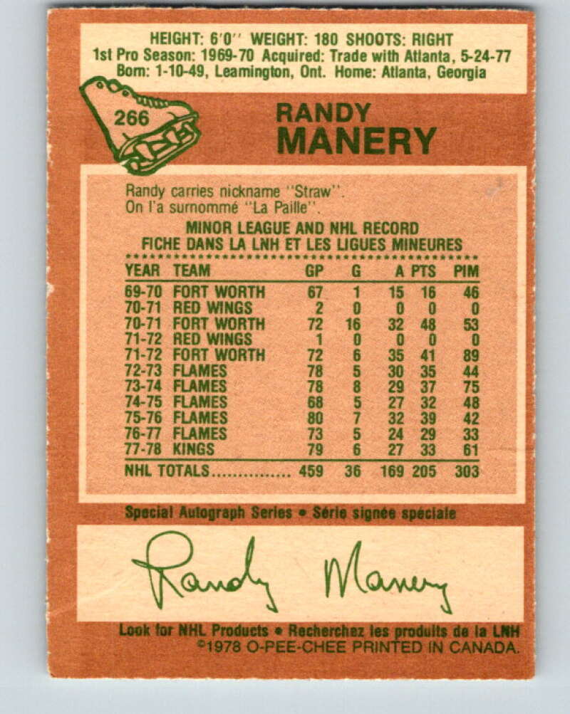 1978-79 O-Pee-Chee #266 Randy Manery  Los Angeles Kings  V24611