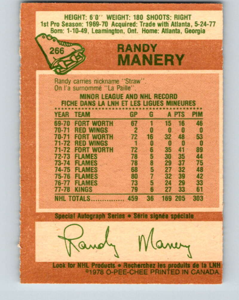 1978-79 O-Pee-Chee #266 Randy Manery  Los Angeles Kings  V24612