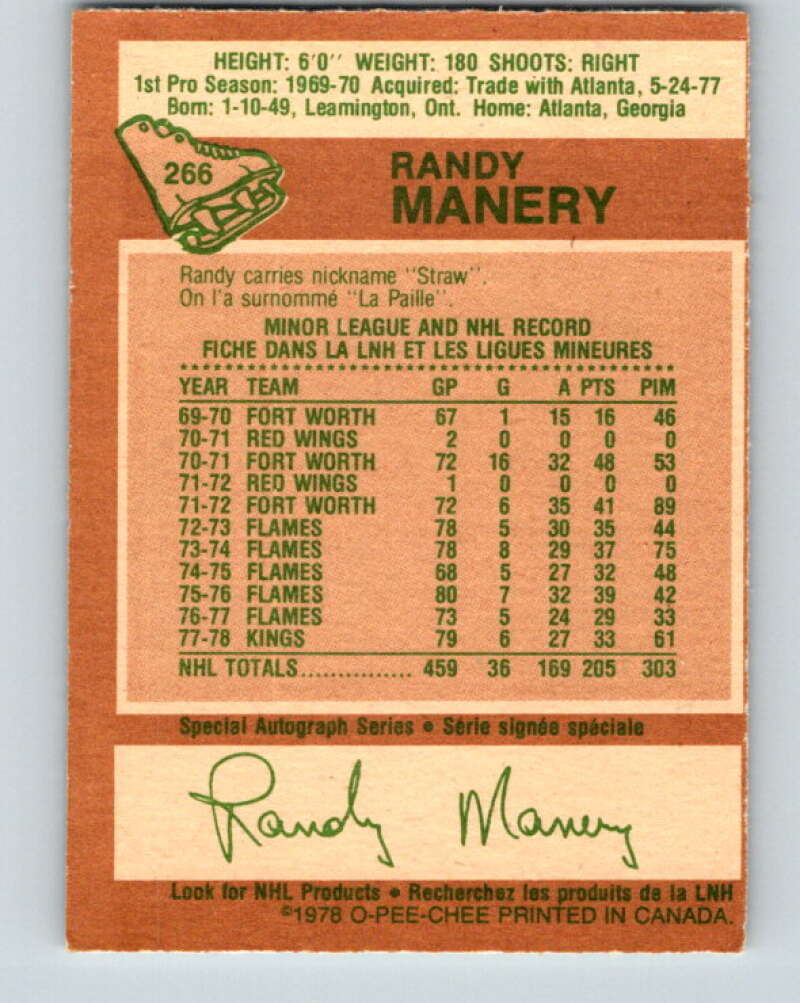 1978-79 O-Pee-Chee #266 Randy Manery  Los Angeles Kings  V24614