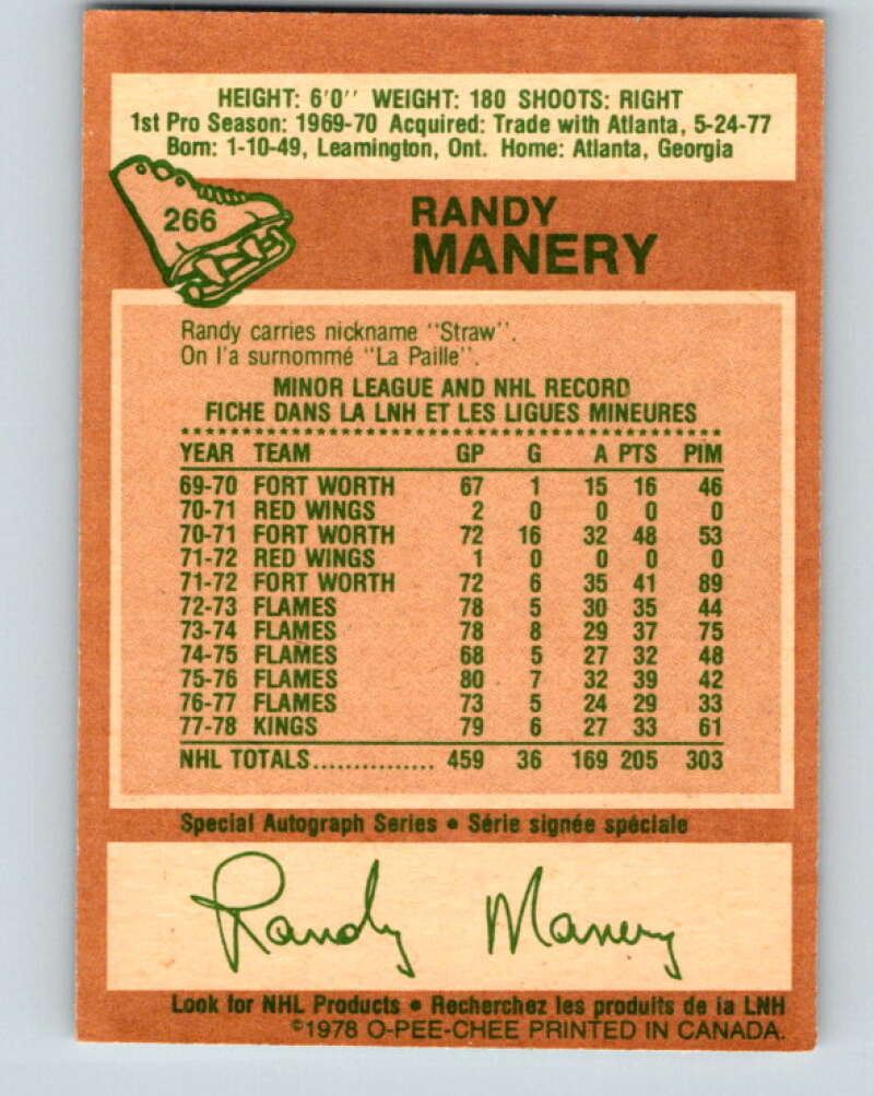 1978-79 O-Pee-Chee #266 Randy Manery  Los Angeles Kings  V24624