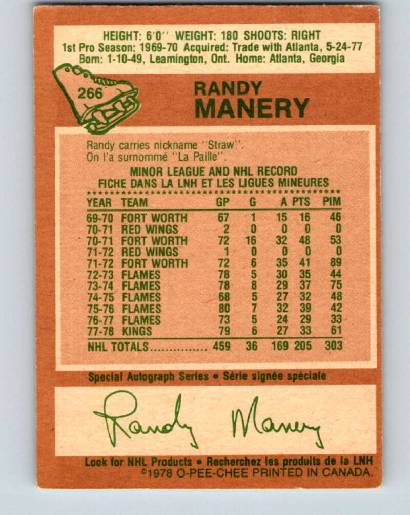 1978-79 O-Pee-Chee #266 Randy Manery  Los Angeles Kings  V24625