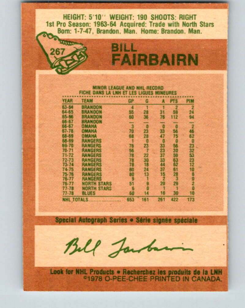 1978-79 O-Pee-Chee #267 Bill Fairbairn  St. Louis Blues  V24636