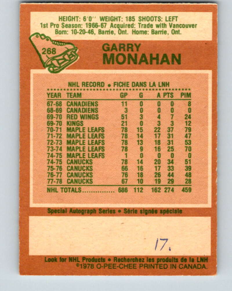 1978-79 O-Pee-Chee #268 Garry Monahan  Toronto Maple Leafs  V24644