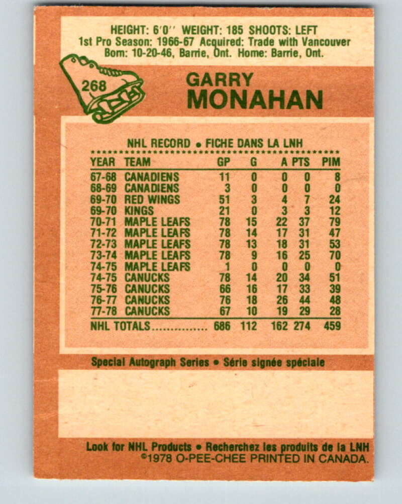 1978-79 O-Pee-Chee #268 Garry Monahan  Toronto Maple Leafs  V24648