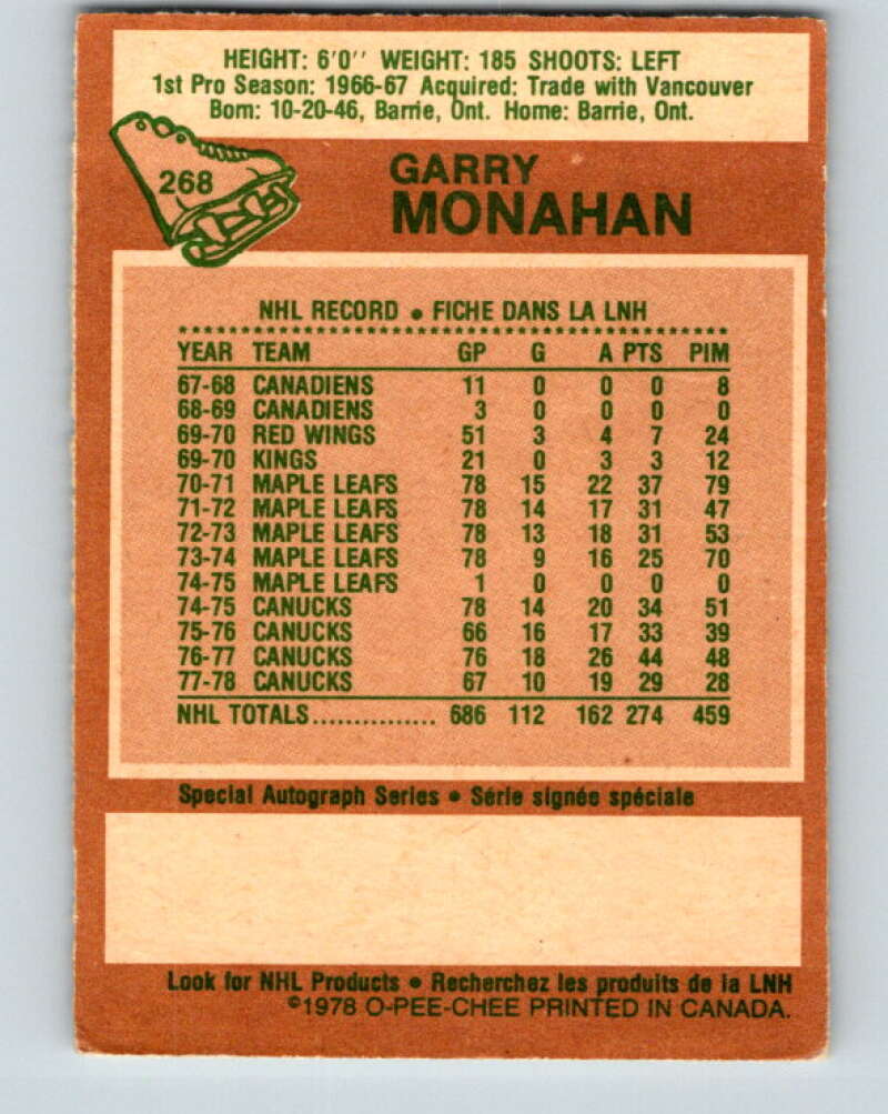 1978-79 O-Pee-Chee #268 Garry Monahan  Toronto Maple Leafs  V24651