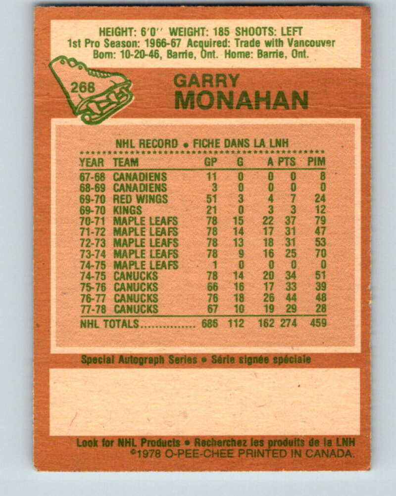 1978-79 O-Pee-Chee #268 Garry Monahan  Toronto Maple Leafs  V24653