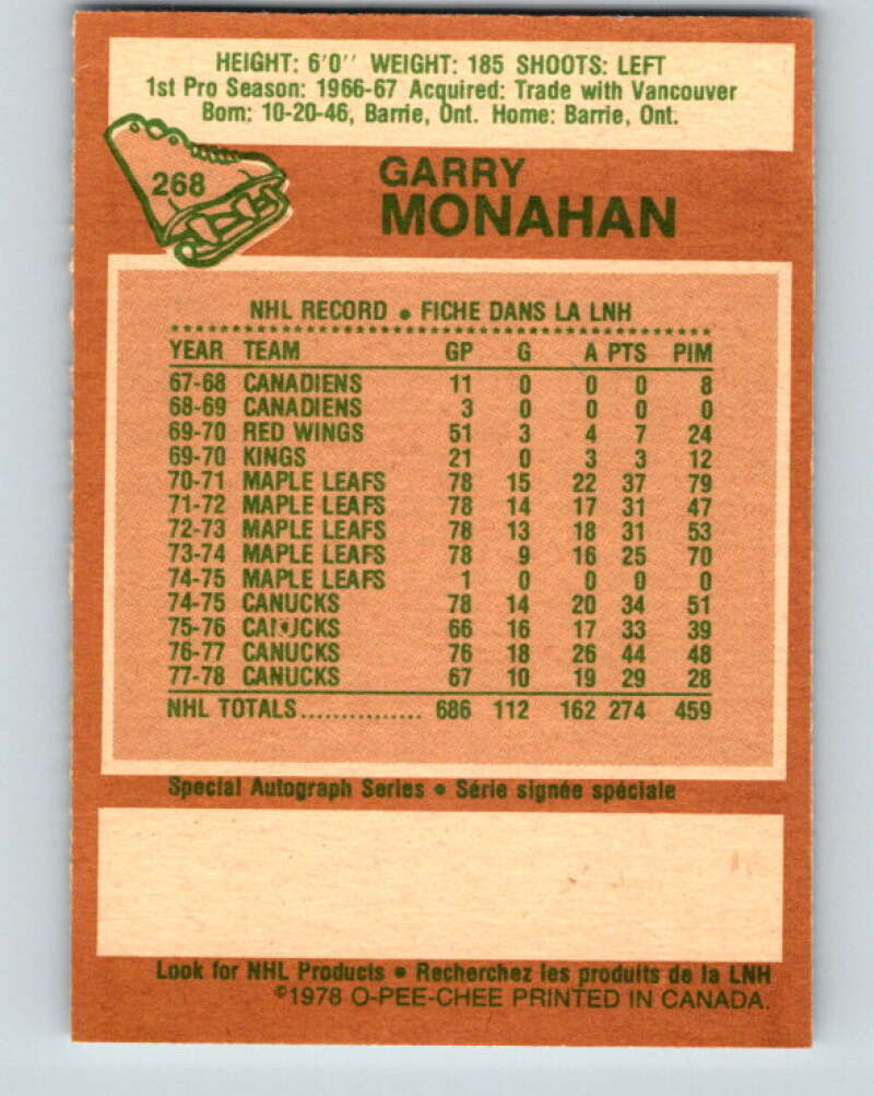 1978-79 O-Pee-Chee #268 Garry Monahan  Toronto Maple Leafs  V24654