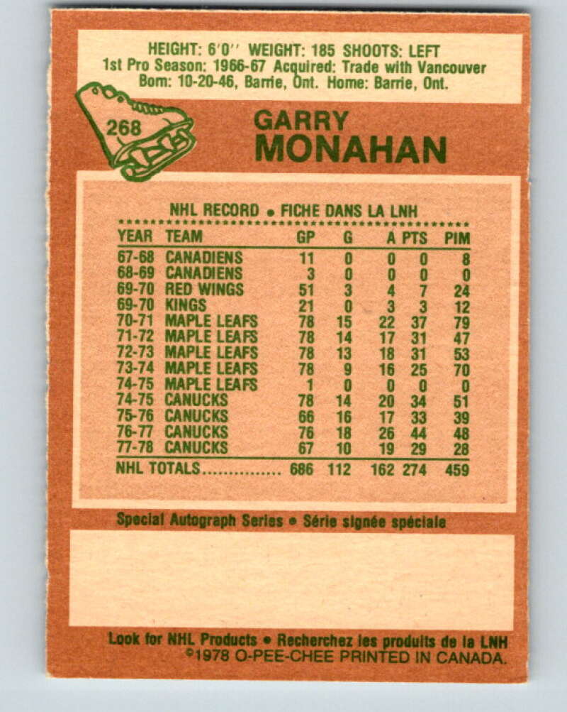 1978-79 O-Pee-Chee #268 Garry Monahan  Toronto Maple Leafs  V24656