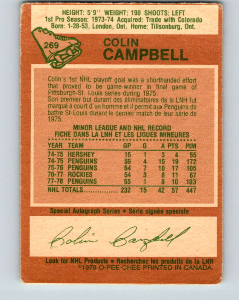 1978-79 O-Pee-Chee #269 Colin Campbell  Pittsburgh Penguins  V24659
