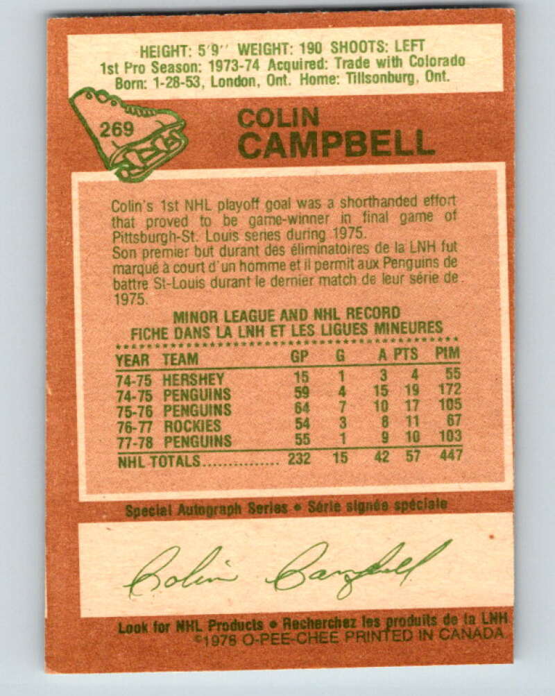 1978-79 O-Pee-Chee #269 Colin Campbell  Pittsburgh Penguins  V24661