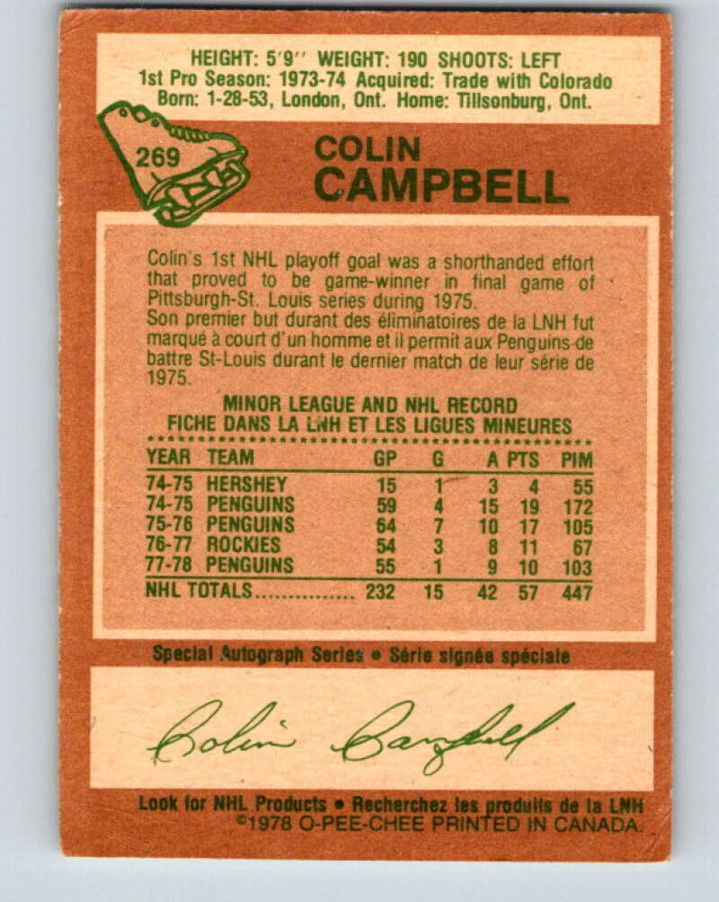 1978-79 O-Pee-Chee #269 Colin Campbell  Pittsburgh Penguins  V24663