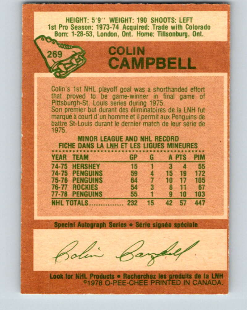 1978-79 O-Pee-Chee #269 Colin Campbell  Pittsburgh Penguins  V24664