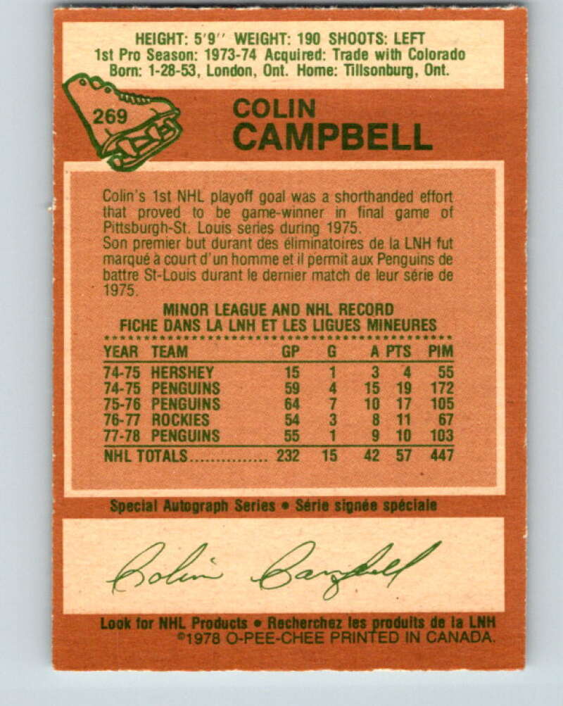 1978-79 O-Pee-Chee #269 Colin Campbell  Pittsburgh Penguins  V24665
