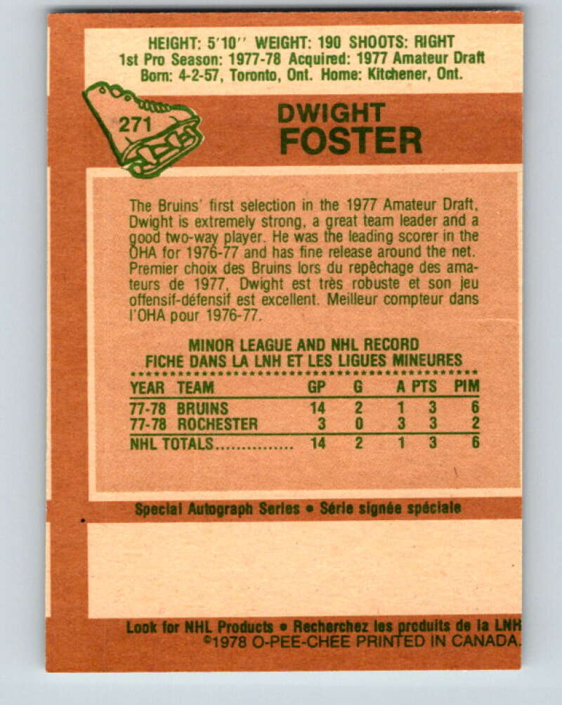 1978-79 O-Pee-Chee #271 Dwight Foster  RC Rookie Boston Bruins  V24669