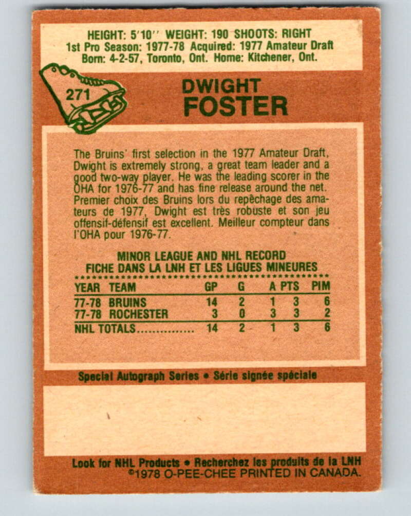 1978-79 O-Pee-Chee #271 Dwight Foster  RC Rookie Boston Bruins  V24671