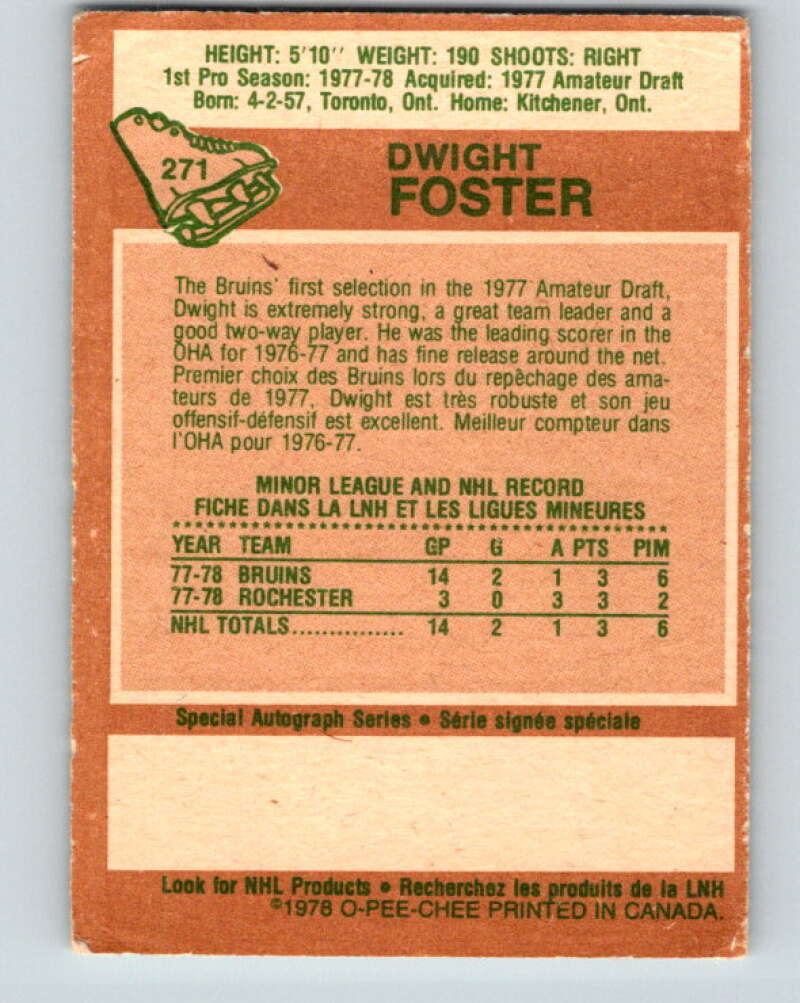 1978-79 O-Pee-Chee #271 Dwight Foster  RC Rookie Boston Bruins  V24676