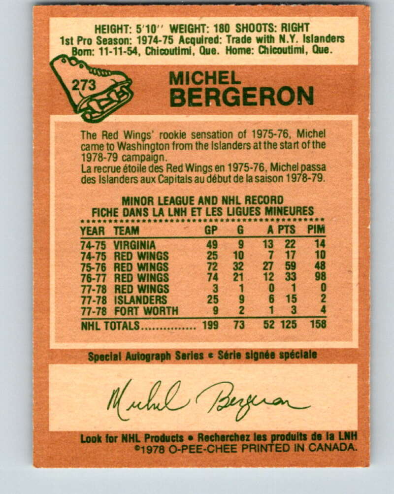 1978-79 O-Pee-Chee #273 Michel Bergeron  Washington Capitals  V24695