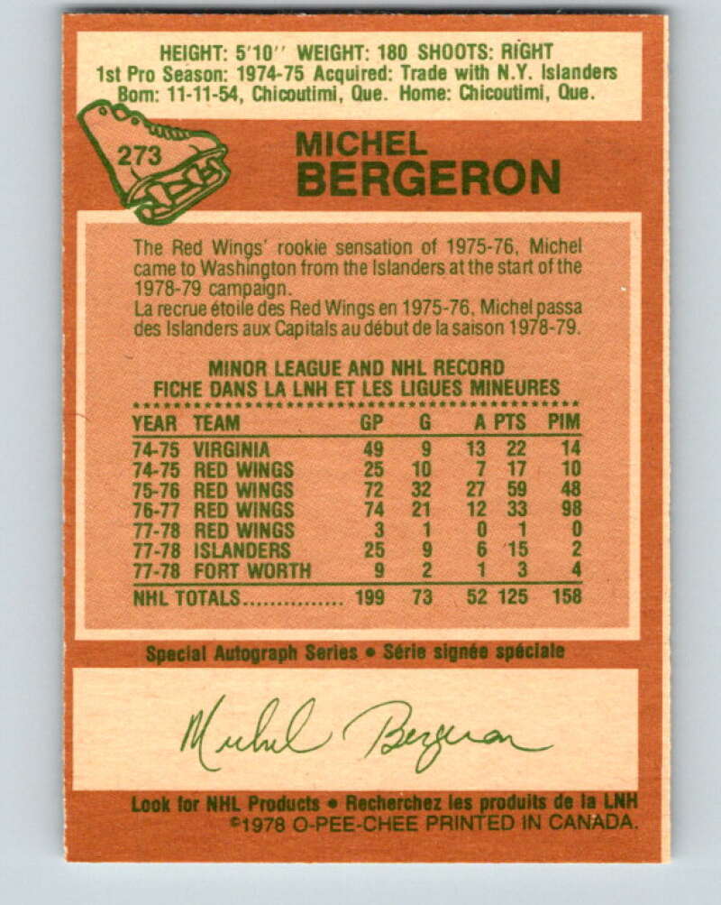 1978-79 O-Pee-Chee #273 Michel Bergeron  Washington Capitals  V24697