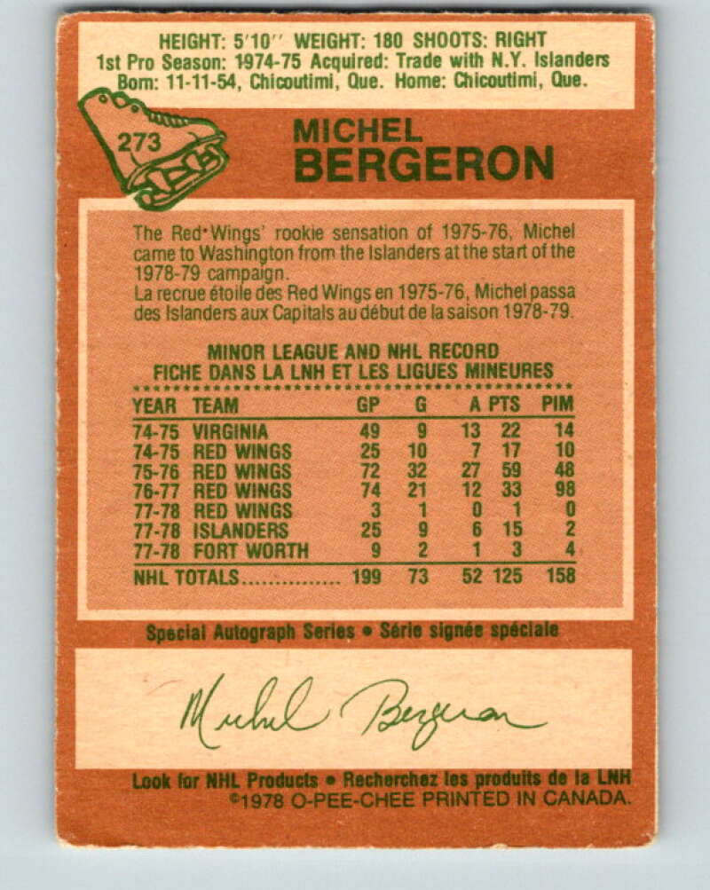 1978-79 O-Pee-Chee #273 Michel Bergeron  Washington Capitals  V24702
