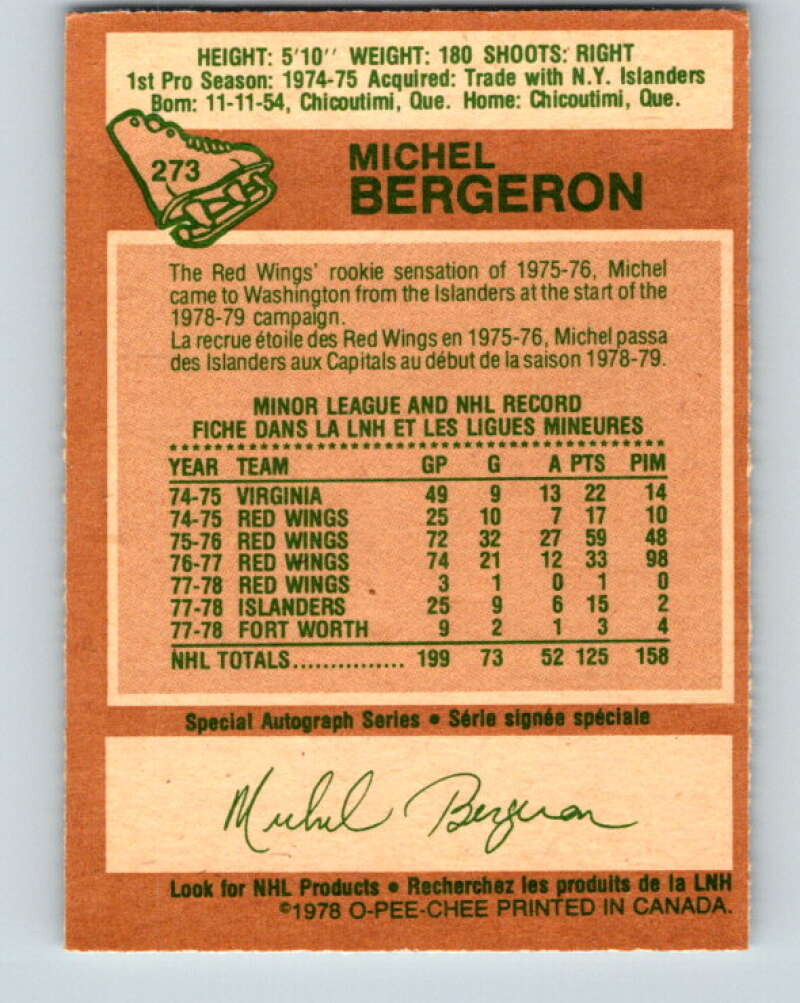 1978-79 O-Pee-Chee #273 Michel Bergeron  Washington Capitals  V24705