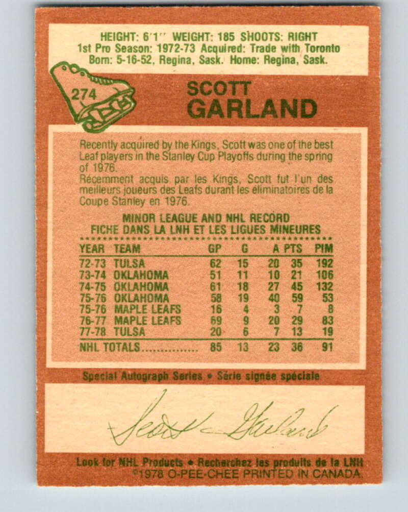 1978-79 O-Pee-Chee #274 Scott Garland  Los Angeles Kings  V24710