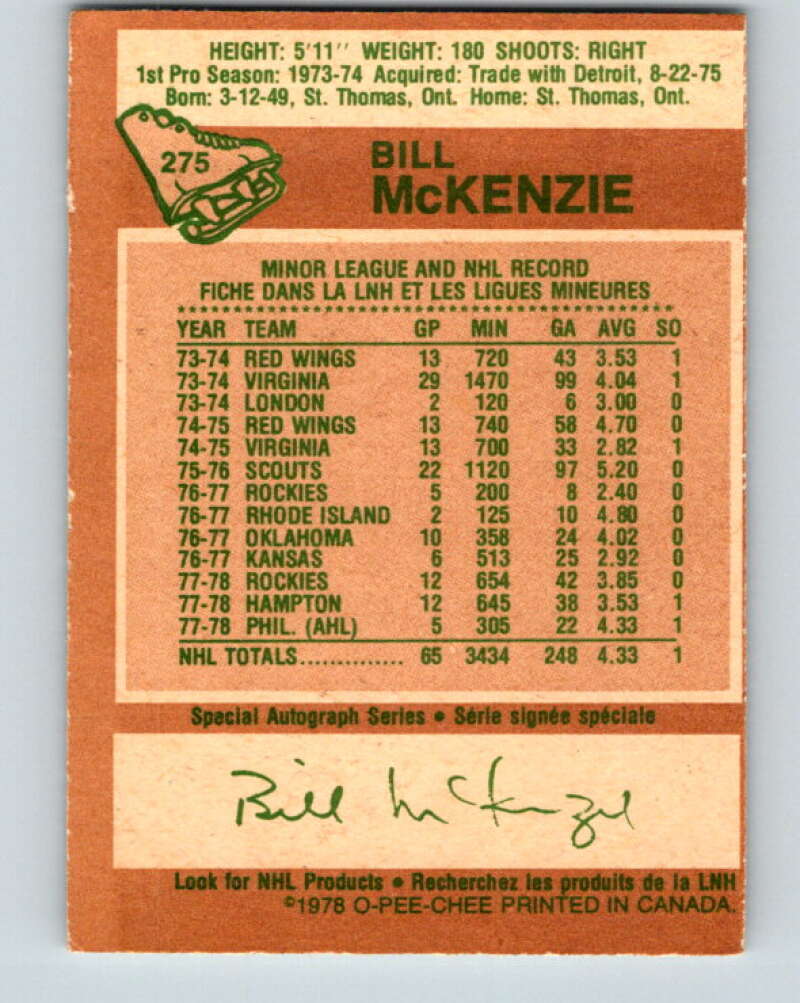 1978-79 O-Pee-Chee #275 Bill McKenzie  Colorado Rockies  V24724