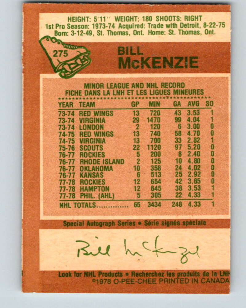 1978-79 O-Pee-Chee #275 Bill McKenzie  Colorado Rockies  V24732