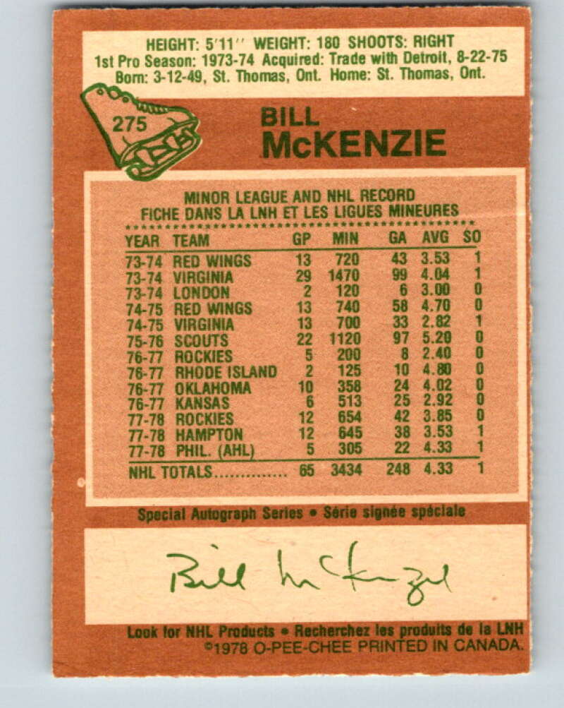 1978-79 O-Pee-Chee #275 Bill McKenzie  Colorado Rockies  V24738