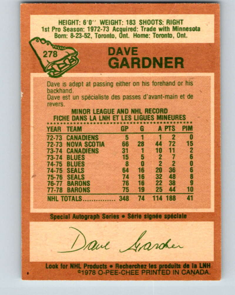 1978-79 O-Pee-Chee #278 Dave Gardner  Los Angeles Kings  V24767