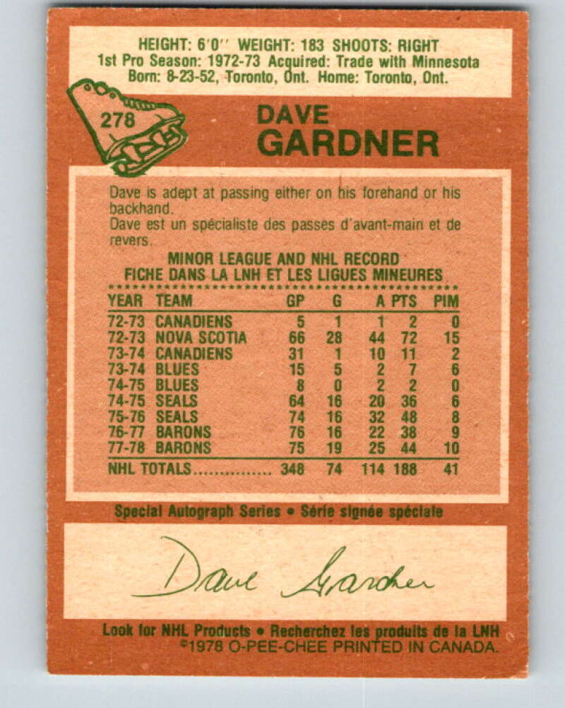 1978-79 O-Pee-Chee #278 Dave Gardner  Los Angeles Kings  V24769