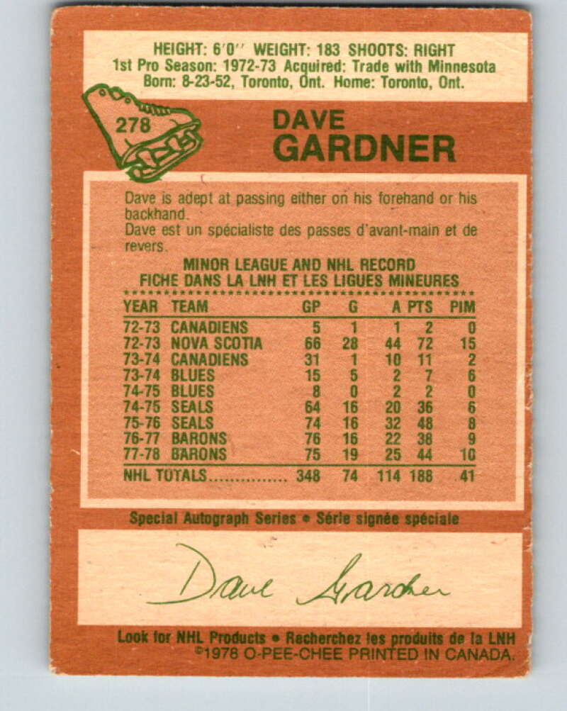 1978-79 O-Pee-Chee #278 Dave Gardner  Los Angeles Kings  V24770