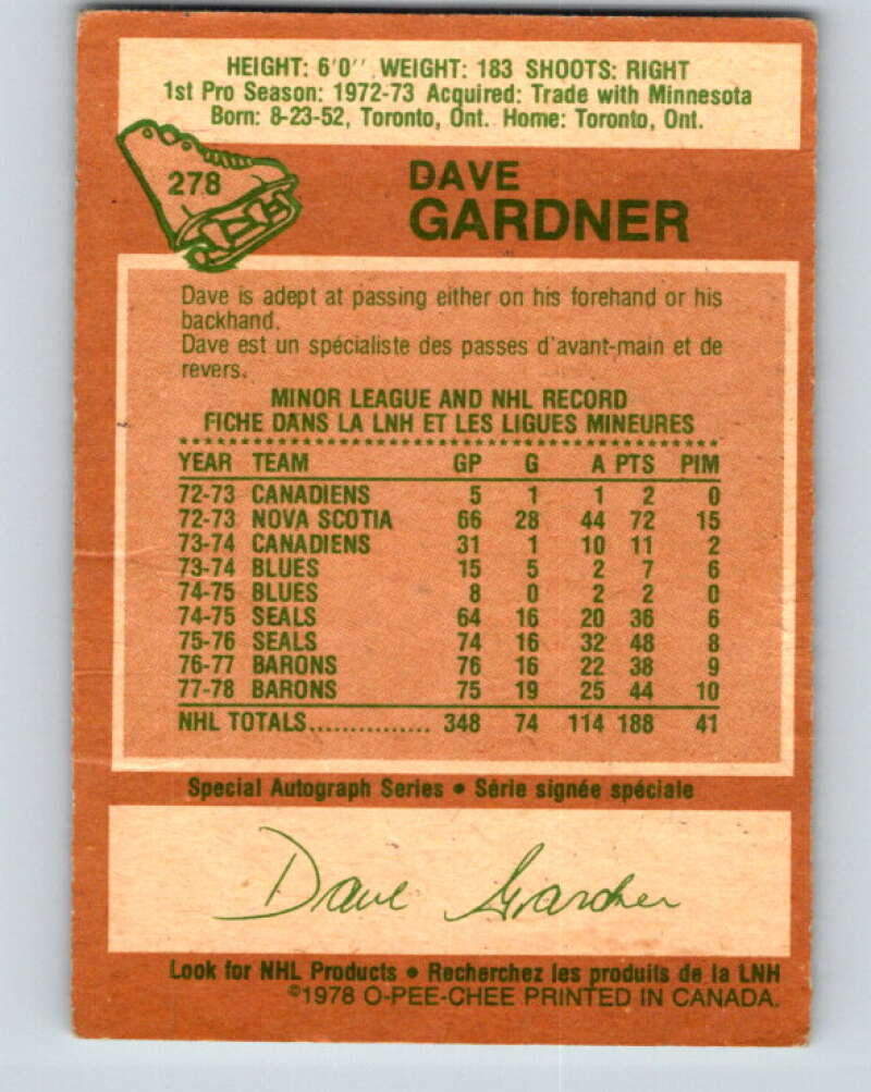1978-79 O-Pee-Chee #278 Dave Gardner  Los Angeles Kings  V24771