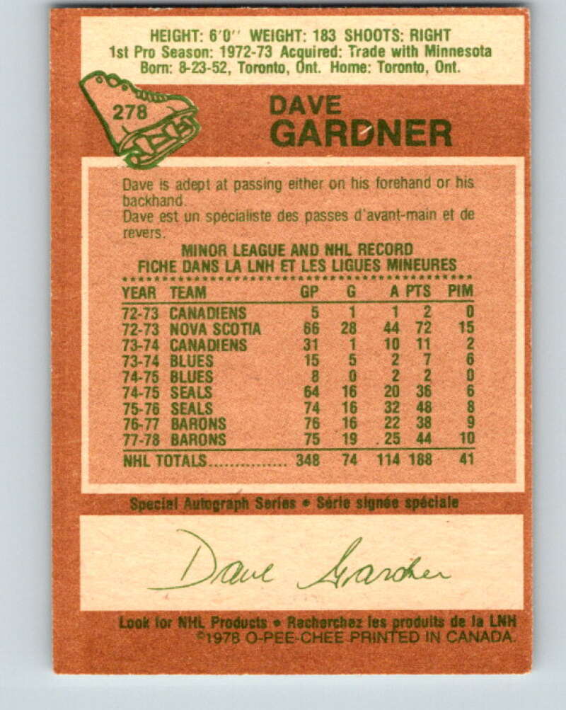 1978-79 O-Pee-Chee #278 Dave Gardner  Los Angeles Kings  V24775