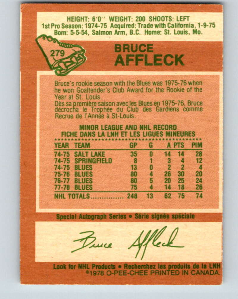 1978-79 O-Pee-Chee #279 Bruce Affleck  St. Louis Blues  V24777