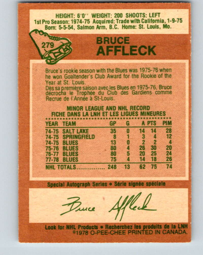 1978-79 O-Pee-Chee #279 Bruce Affleck  St. Louis Blues  V24778