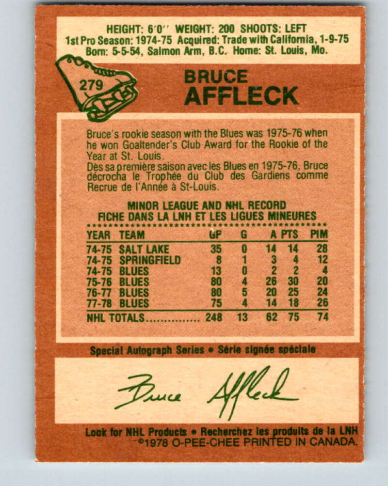 1978-79 O-Pee-Chee #279 Bruce Affleck  St. Louis Blues  V24779